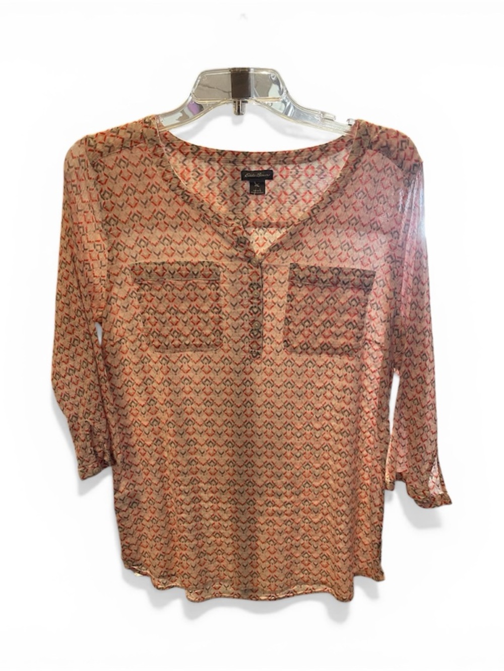 Women's Eddie Bauer Blouse, L, Beige & Coral